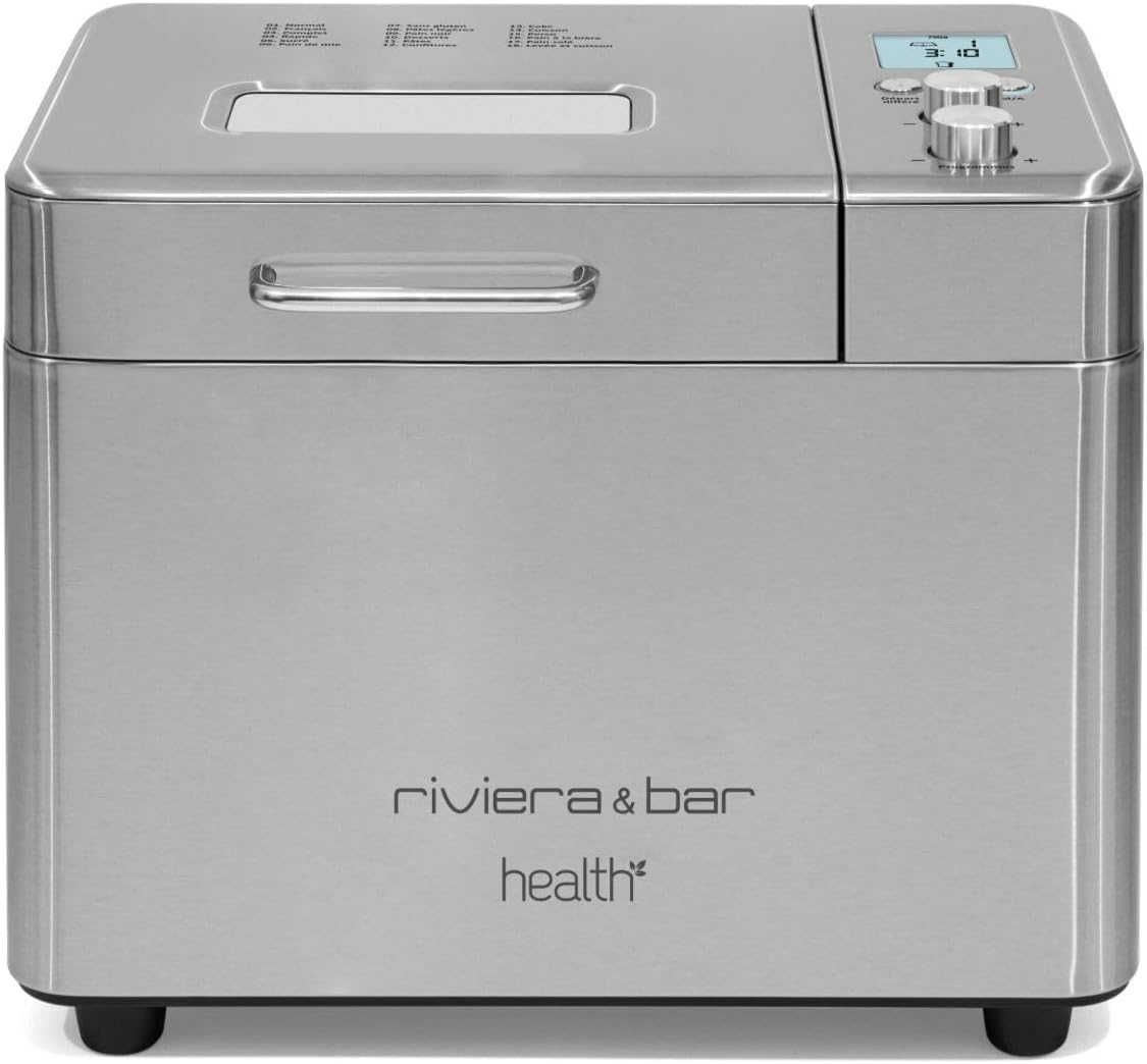 riviera&bar Machine à Pain Inox - 500W – Machines à pain, Riviera & Bar, 18 Programmes, 3 Tailles, 500g, 750g, 1kg, Argenté