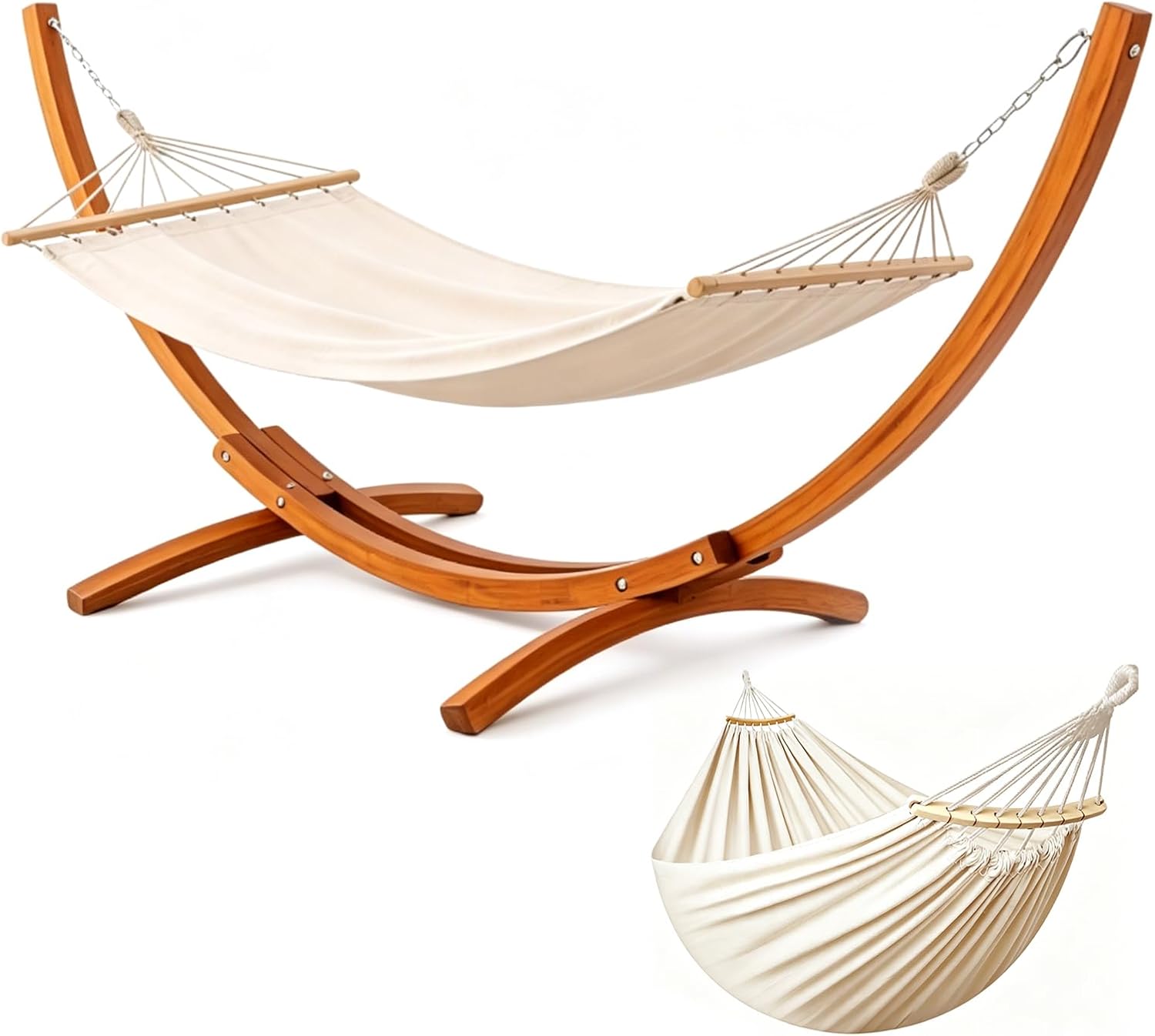 320×120×120 cm – Hamac avec Support en Bois, BELONID, Charge 200 kg, Beige/Marron
