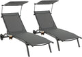 Charge 150 KG – Lot de 2 Bain de Soleil Inclinable à Dossier 6 Niveaux, COSTWAY, Transat Jardin Exterieur avec Roues, Gris
