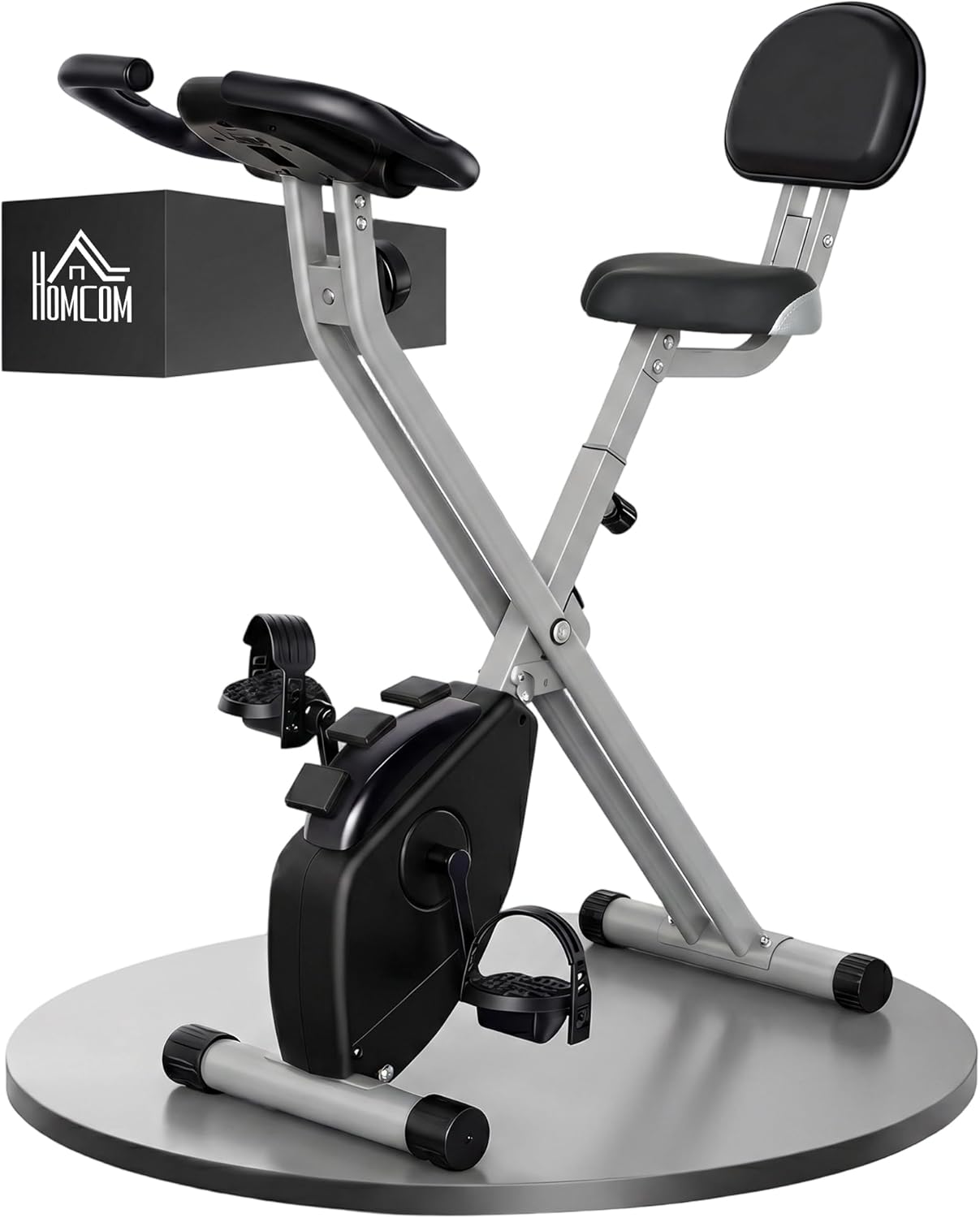 HOMCOM Vélo d'Appartement Pliable Magnétique Cardio-training - Sport Maison avec 8 Niveaux de – Noir/Gris