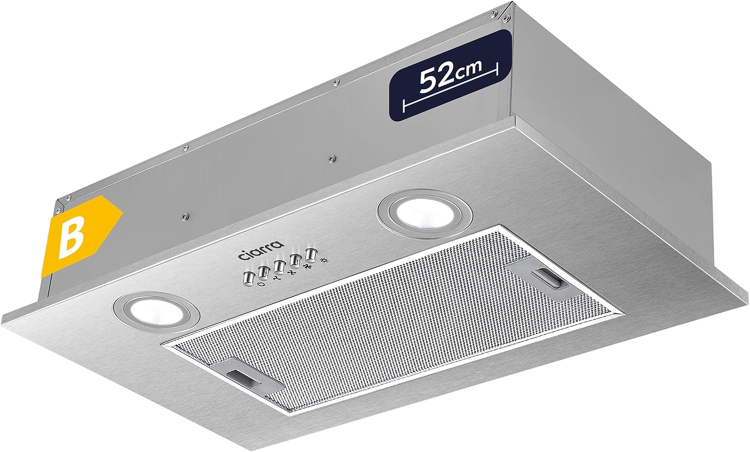 CIARRA Hotte Aspirante Encastrée - Hotte de Cuisine Intégrée - 300 m3/h - 52cm - Evacuation ou – Hotte aspirante encastrable de 52 cm