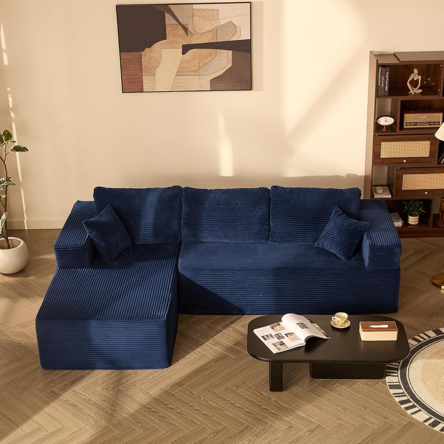 Canapés et divans – Litbird, Canapé d'Angle modulable en L avec Fonction lit, Canapé-lit Confortable pour Salon, Bleu Marine