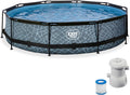 EXIT TOYS Piscine Hors Sol Tubulaire Ronde ø 360 x 76 cm avec Pompe Filtrante – Certifiée TÜV CE en 16582, Gris