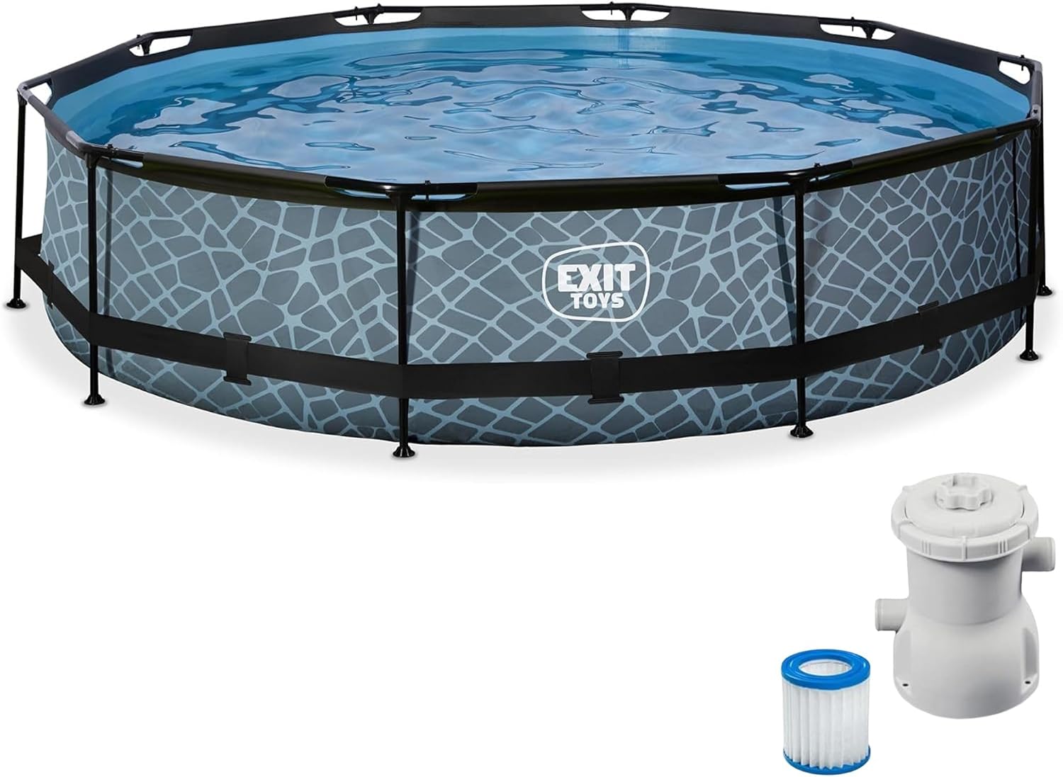 EXIT TOYS Piscine Hors Sol Tubulaire Ronde ø 360 x 76 cm avec Pompe Filtrante – Certifiée TÜV CE en 16582, Gris