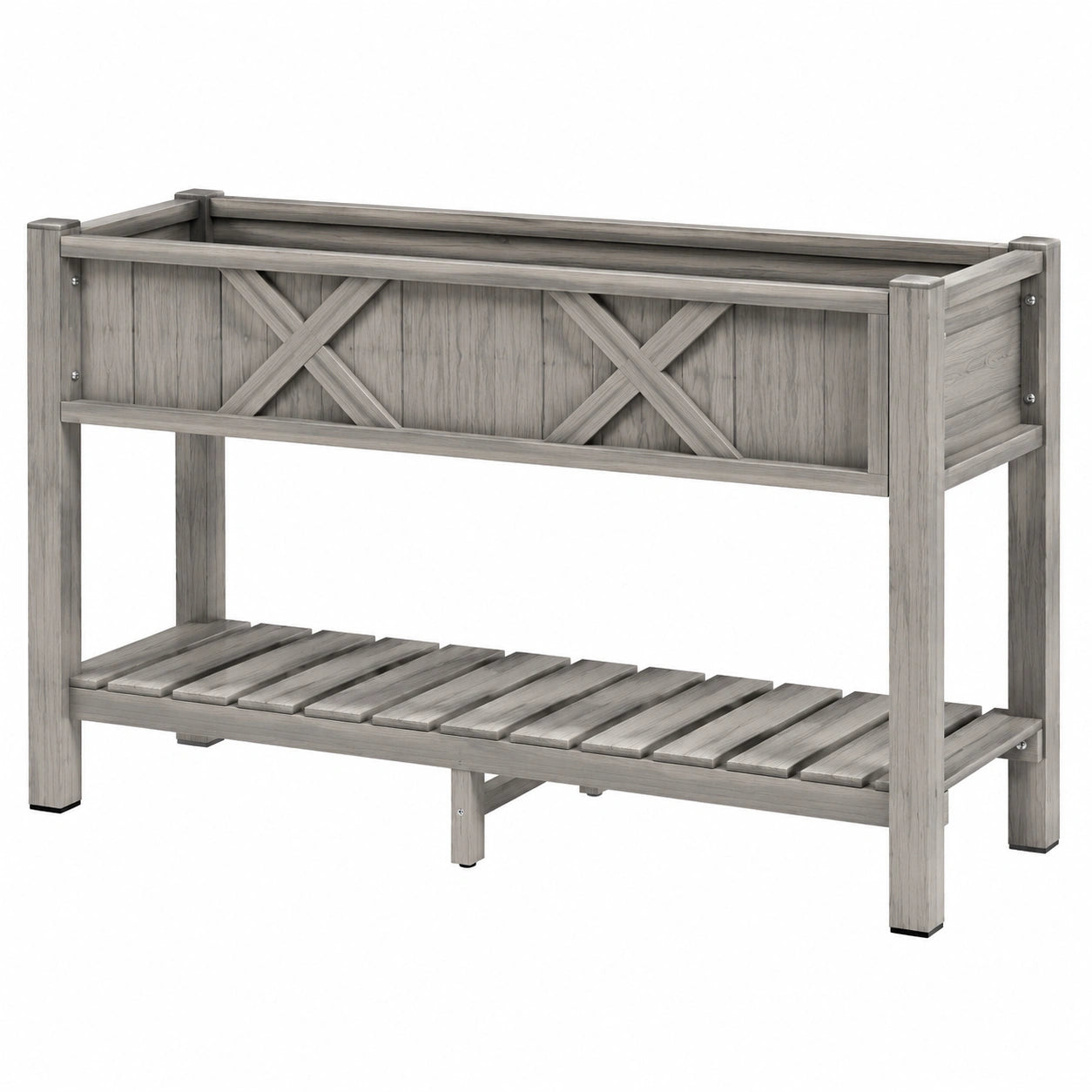 Jardinière surélevée gris avec étagère en bois