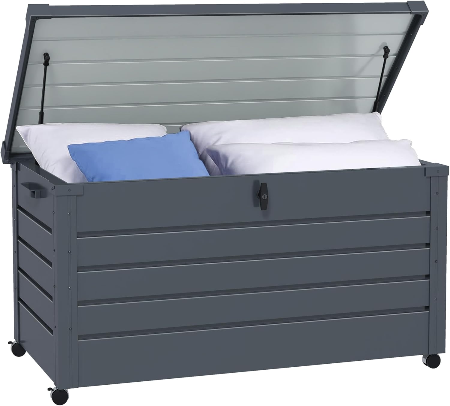 Outsunny Coffre de rangement extérieur 311L en acier galvanisé avec roulettes – coffre de jardin 120 x 62 x 66 cm gris
