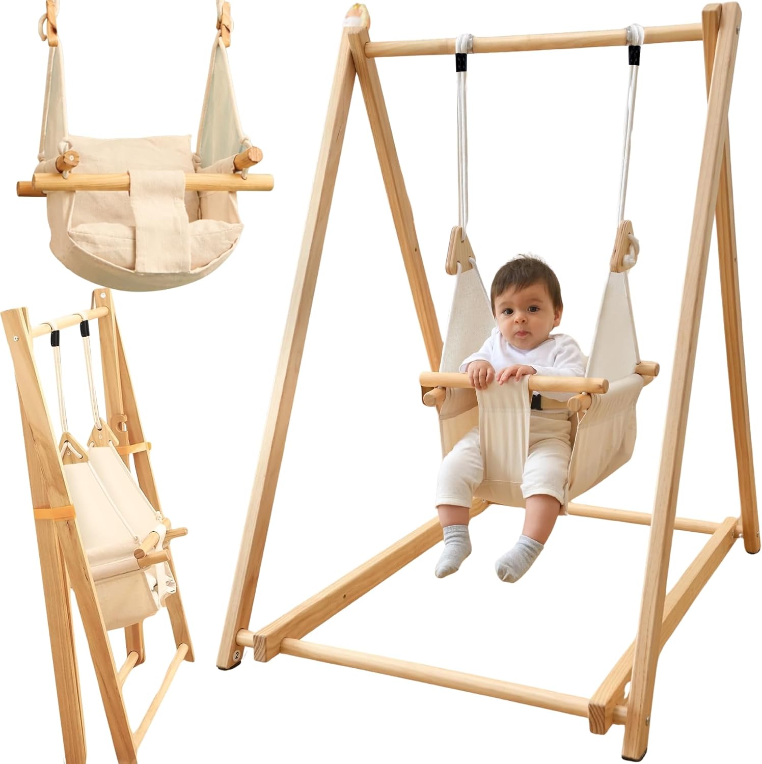 Balançoires – Tiny Thinkers, Balançoire en Bois pour bébé avec siège à Bascule Pliable, Jouet bébé pour intérieur et extérieur sécurisé