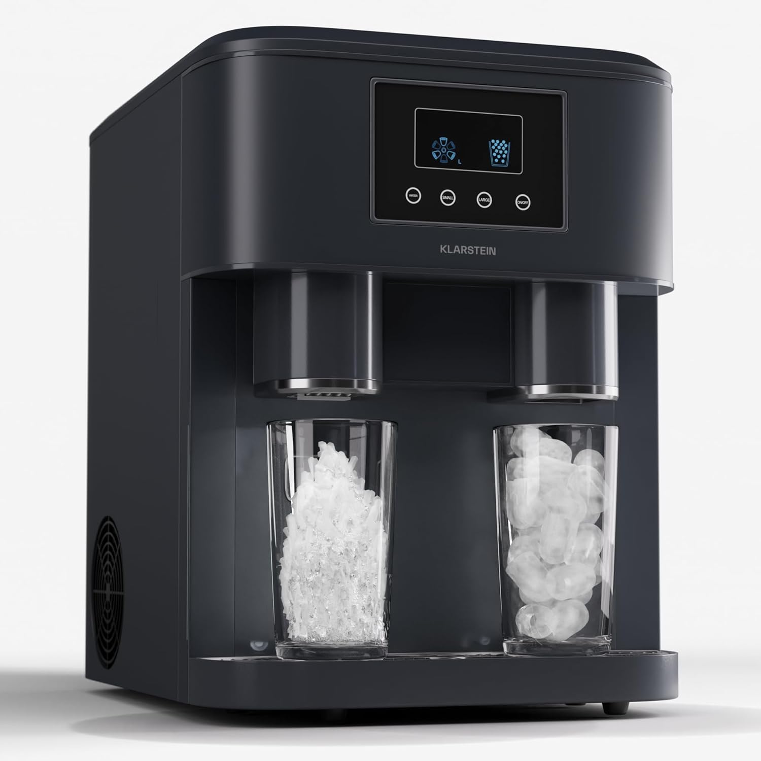 KLARSTEIN Eiszeit Crush Machine à Glaçons Noir – 8 L, 15 kg/24 h, réservoir 1, glaçons en 12 min, ~16/cycle, Glace pilée, écran tactile, alarmes