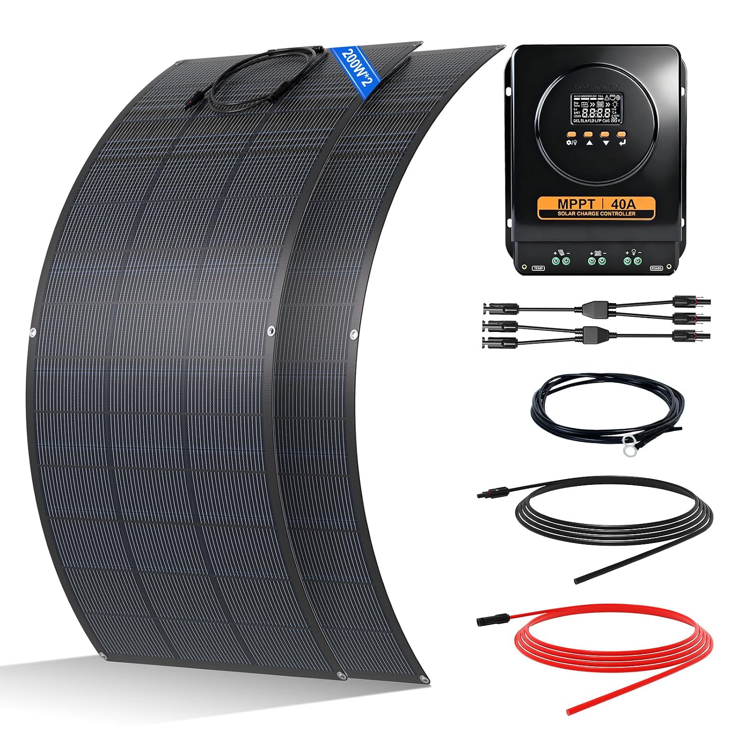 Régulateur de Charge MPPT 40 A avec Câble Solaire pour Caravane – ECO-WORTHY, Camping-car, Bateau, Cabine, Remorque, Noir