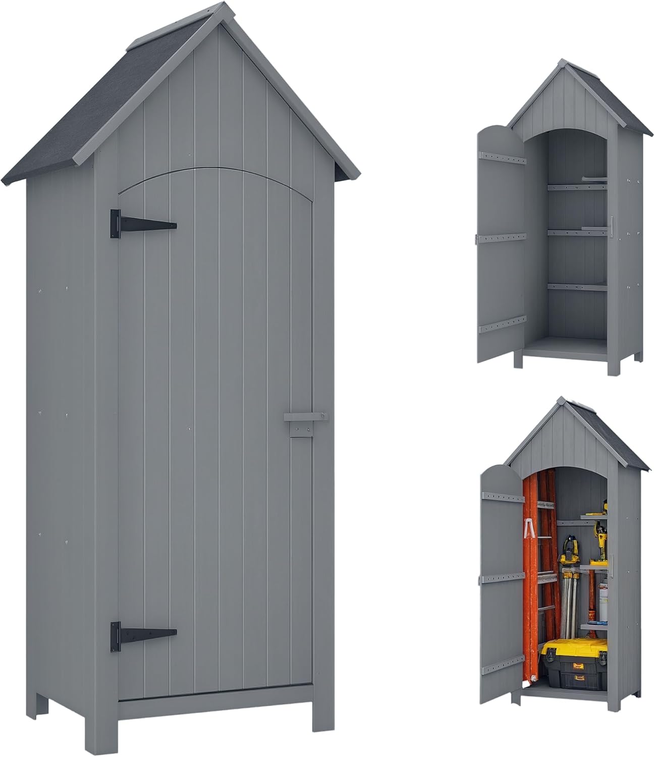 5 cm Gris – Abri de Jardin en Bois cabane de Jardin Exterieur Armoire de Jardin avec Toit bitumé 3 étagères, Outsunny, 5 x 54