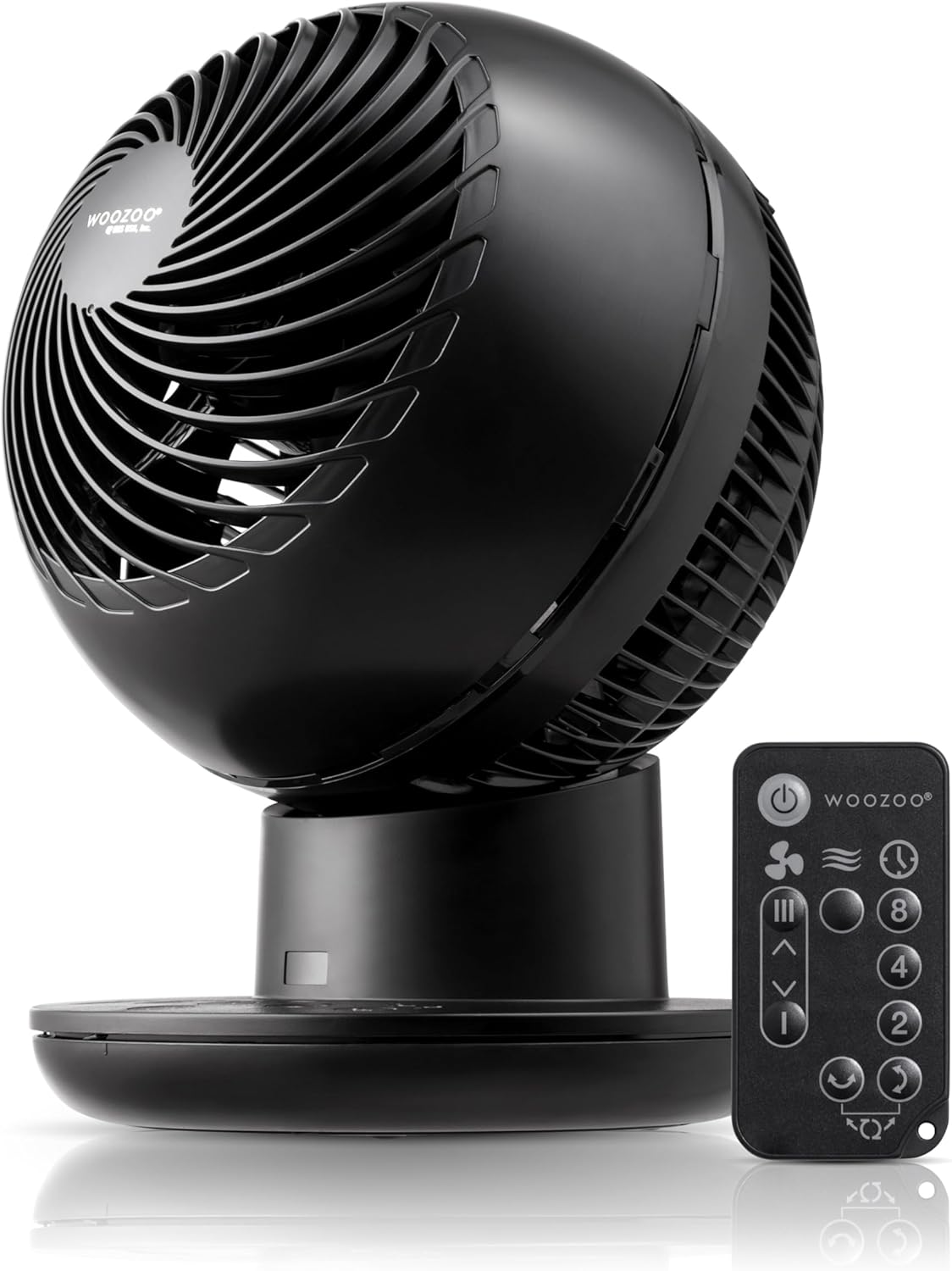 IRIS USA WOOZOO Ventilateur de bureau avec télécommande – 8 vitesses, portée de 25 m, inclinaison à 120 °, noir