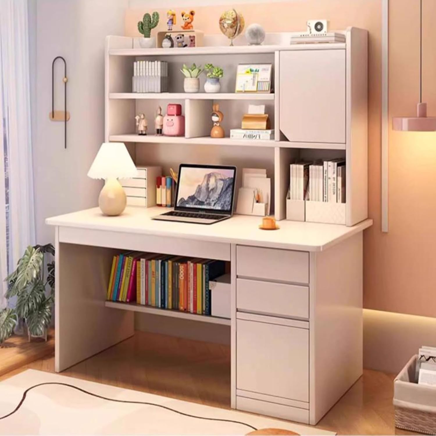 Size:120x45x165cm – Bureau Moderne Avec Étagère de Rangement – Bureaux, ZHFASDS, Color:Blanc