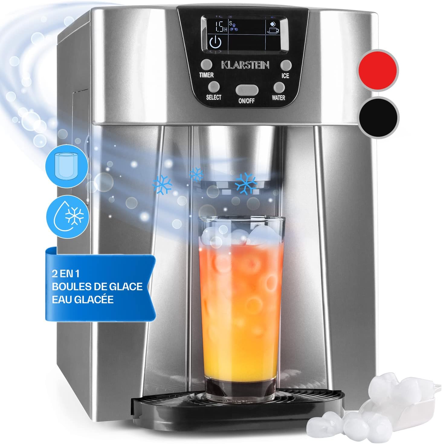 Machine a Glacons pour la Maison – Machines à glaçons, KLARSTEIN, Capacité de 2L, Fabrique Rapidement Jusqu'à 12kg de Glacons