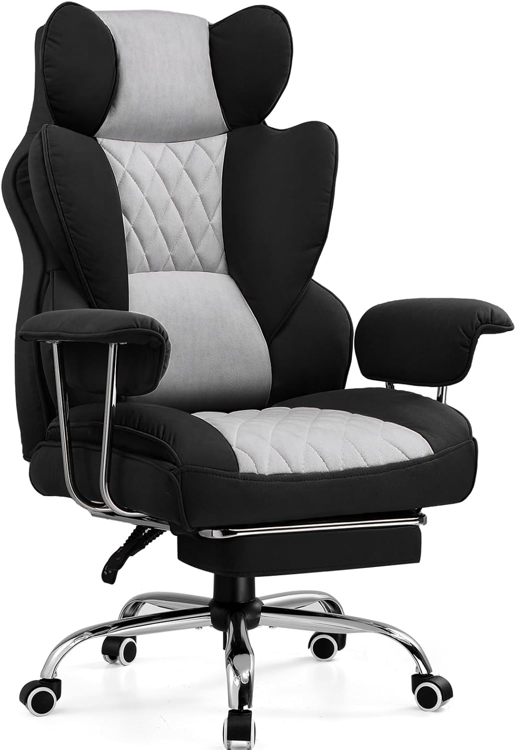 GTPLAYER Chaise Gaming – Supporte 180 kg, Hauteur réglable, Noir-Gris, Bureau Soutien Lombaire Ressorts, Repose-Pieds