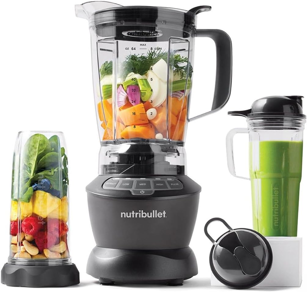 Blenders – NutriBullet, Mixeur chaud et froid Combo gris charbon, 2 couvercles rabattables pour On The Go et 1, 8 l, Mixeur pour smoothies