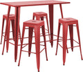 Oviala Table Haute de Jardin et 4 tabourets en métal Rouge – Comprend une table et 4 tabourets hauts