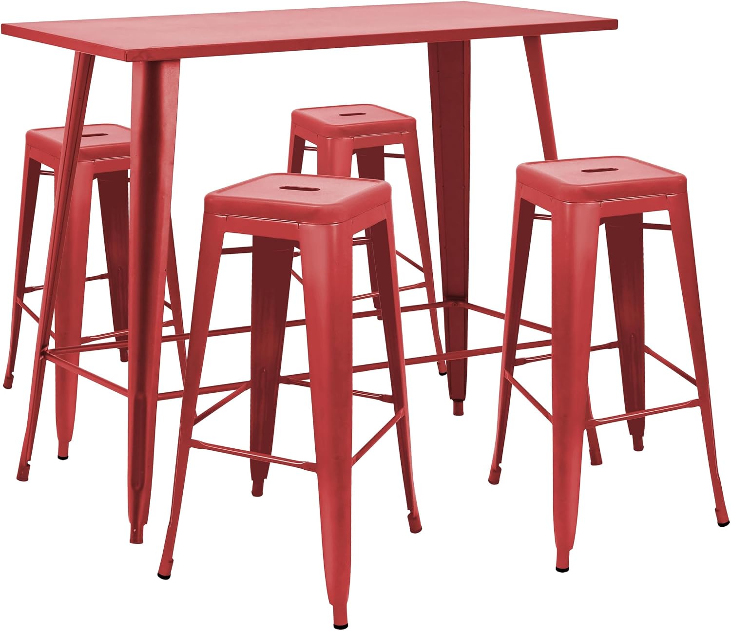Oviala Table Haute de Jardin et 4 tabourets en métal Rouge – Comprend une table et 4 tabourets hauts