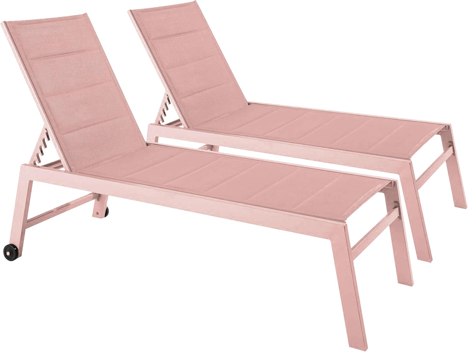Lot de 2 Bains de Soleil en Aluminium et textilène Rose poudré – Oviala
