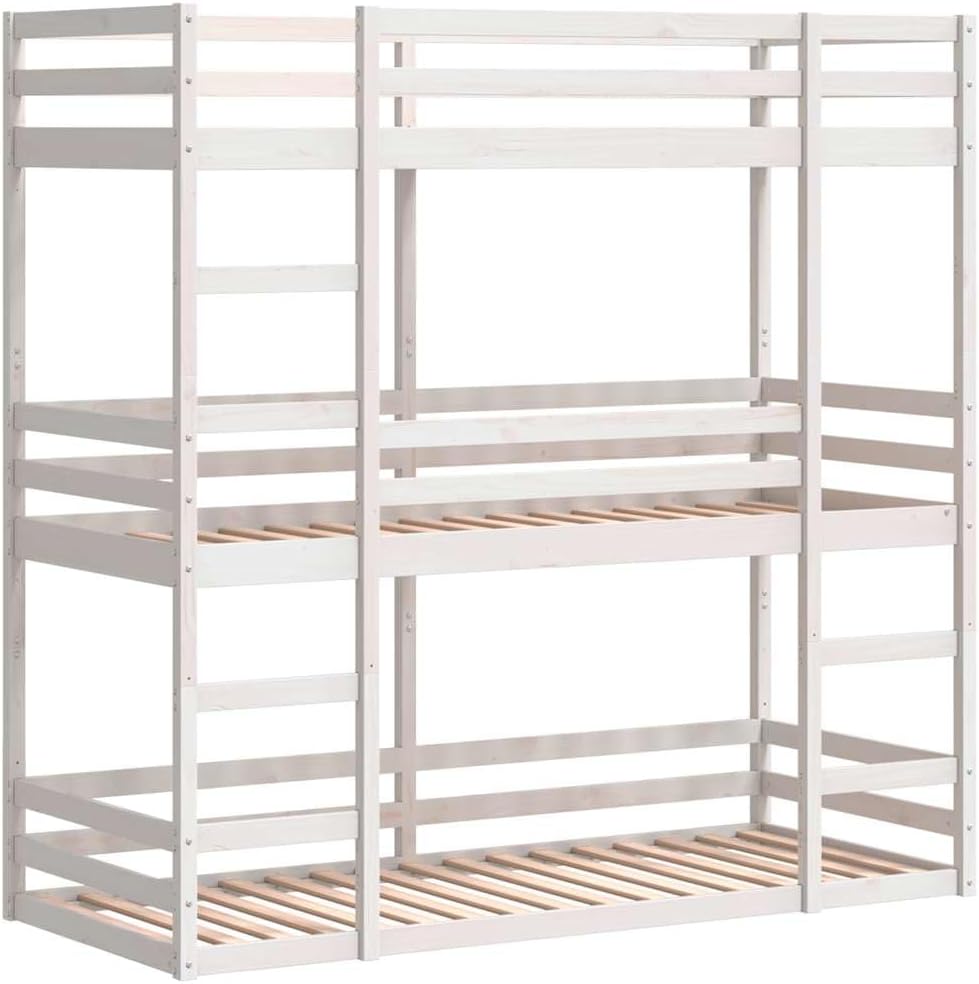 vidaXL Lit superposé Triple Blanc 90x200 cm Bois de pin Massif – lit superposé Triple en Bois, lit Mezzanine