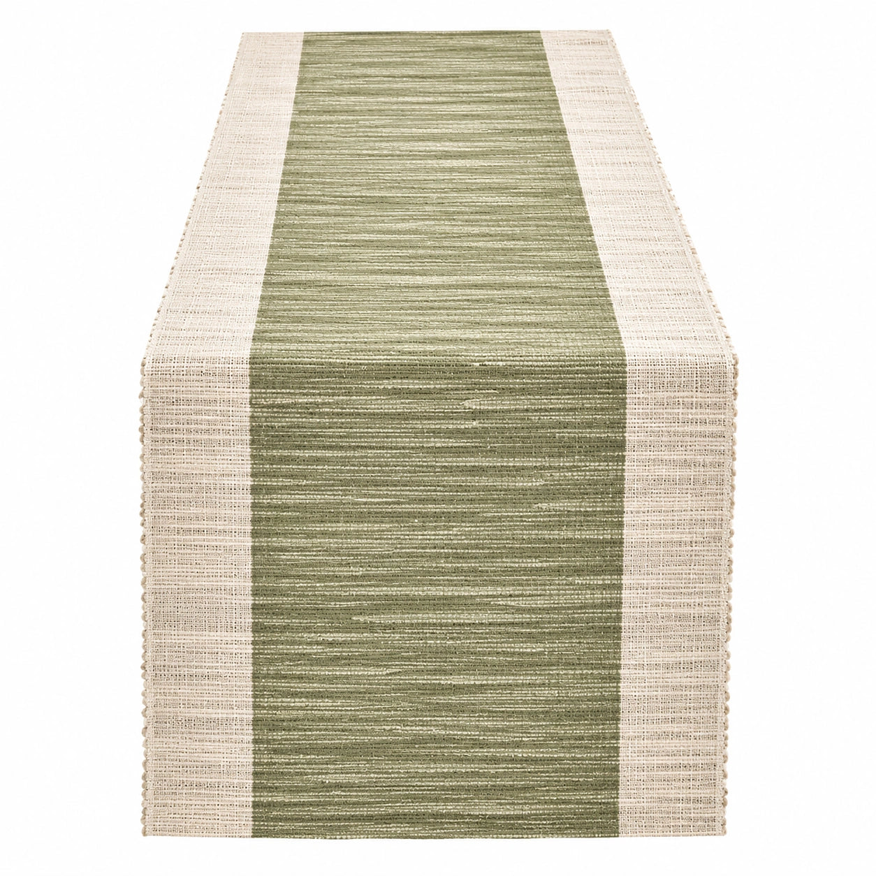 Chemin de table rayé vert olive et beige 150x40