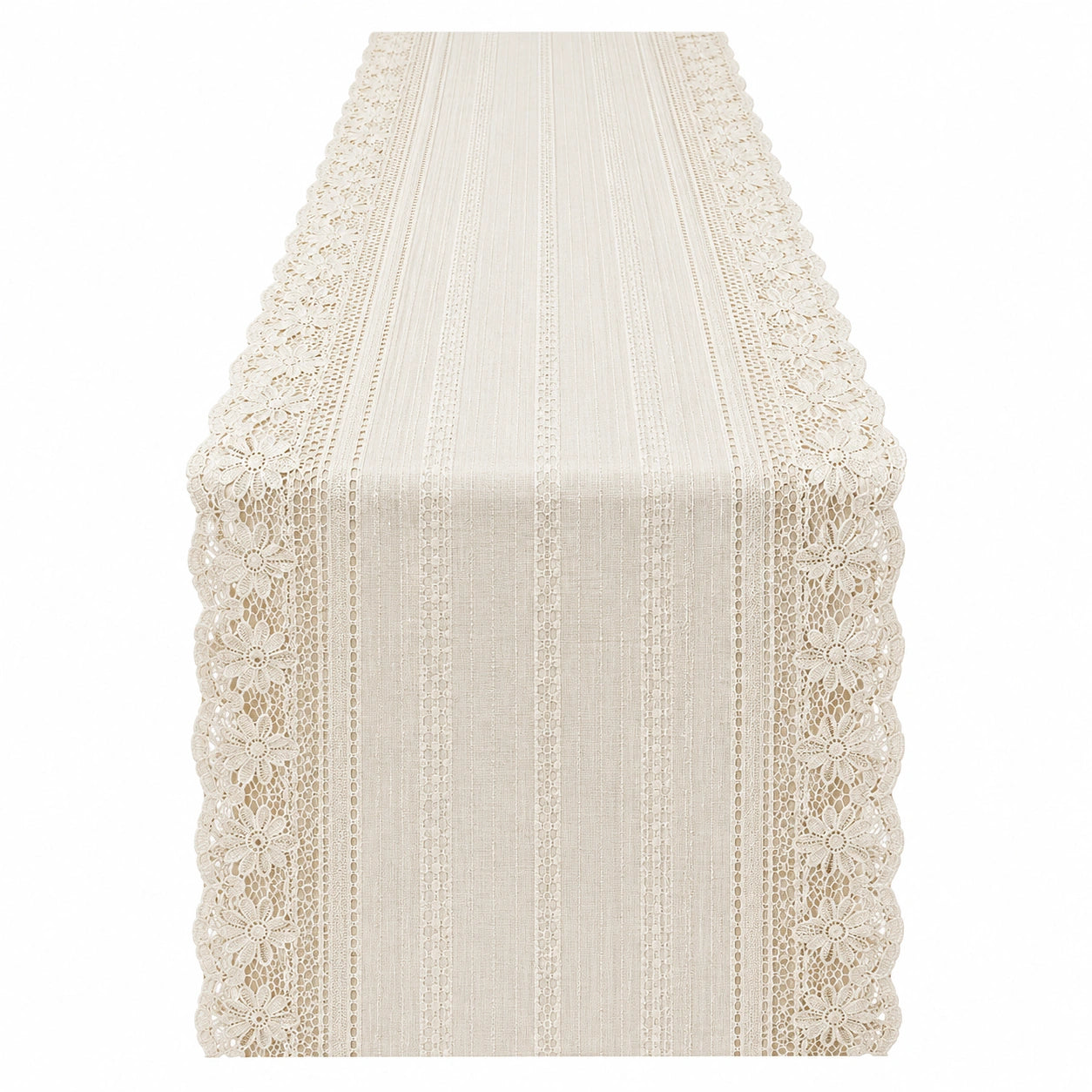 Chemin de table en dentelle florale écru 180x35 cm