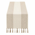 Chemin de table à franges beige et blanc