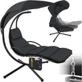 tectake Bain de Soleil Suspendu Siege Suspendu avec Support Fauteuil Confortable avec Parasol – Matelas, Noir