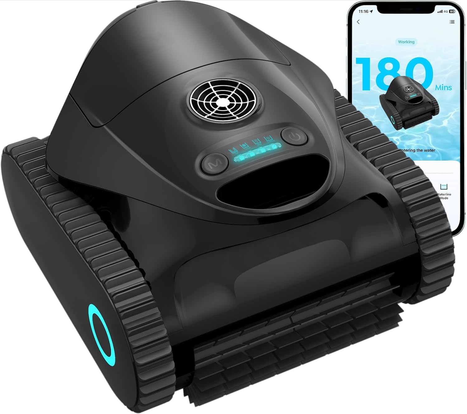 BRINBO C1 Robot Piscine Fond et Parois – pour Piscines jusqu'à 150 m2, Autonomie 180 Min, 3 Moteurs, Noir Mat, Double Filtration, Forte Aspiration