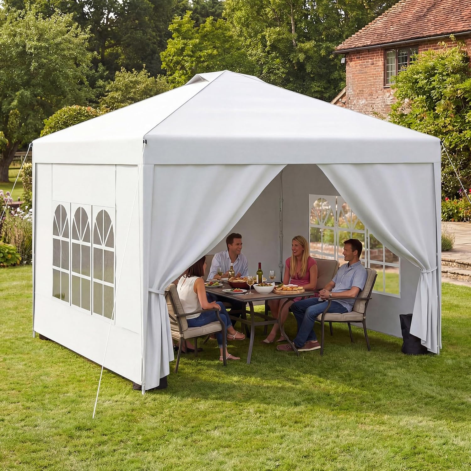 Barnum Robuste avec 4 Parois Latérales – Tonnelle de Jardin Exterieur – Tonnelles, Soontrans, Blanc, pour Fête, Camping