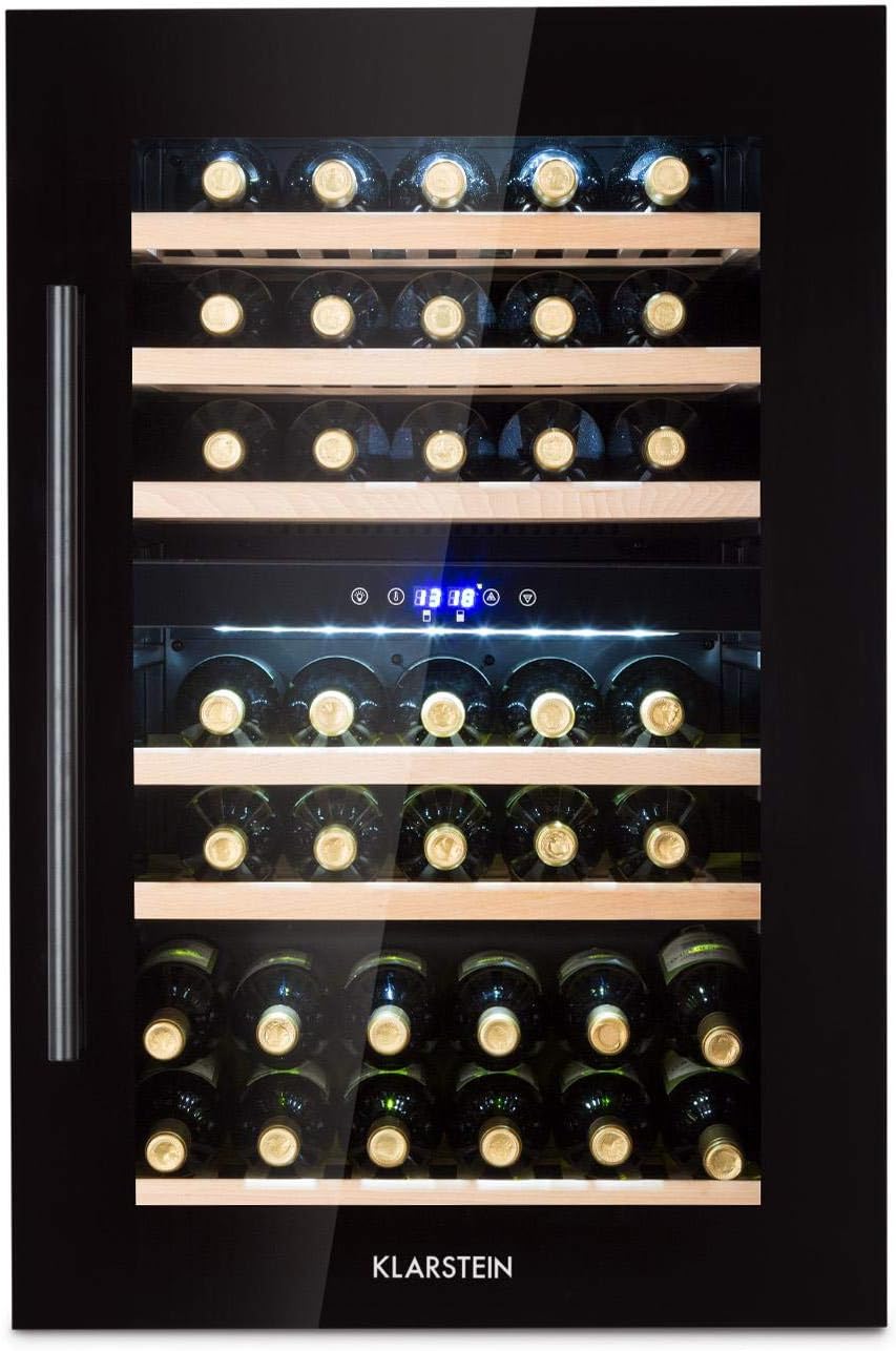 KLARSTEIN Cave à vin intégrée Klarstein – 132 L, 35 bouteilles, porte vitrée, double zone, bar intérieur/extérieur
