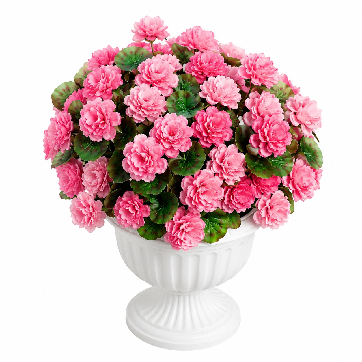 Plante décorative artificielle avec fleurs roses et pot blanc