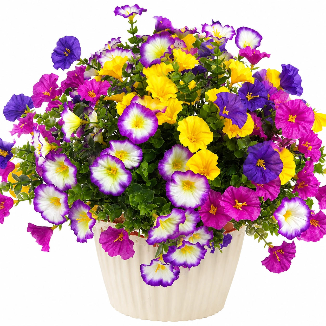 Pot de fleurs artificielles mixtes en pétunias multicolores