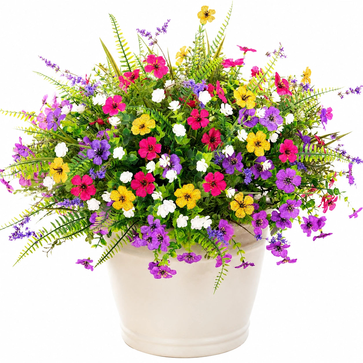 Arrangement floral artificiel en pot multicolore avec fleurs mixtes
