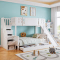 Lit cabane superposé pour enfant – ZYLOYAL10, avec toboggan pour enfants, avec 4 casiers dans l'escalier, lit d'enfant avec fenêtre, blanc