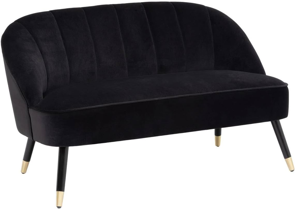 Atmosphera - Banquette 2 Places Naova - pin et Velours - Noir – Canapés et divans, ATMOSPHERA CREATEUR D'INTERIEUR
