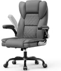 Chaises – rattantree, Chaise de Bureau, Fauteuil Bureau Ergonomique avec Accoudoirs Relevables à 90°, PU et Hauteur Réglable, Gris Foncé