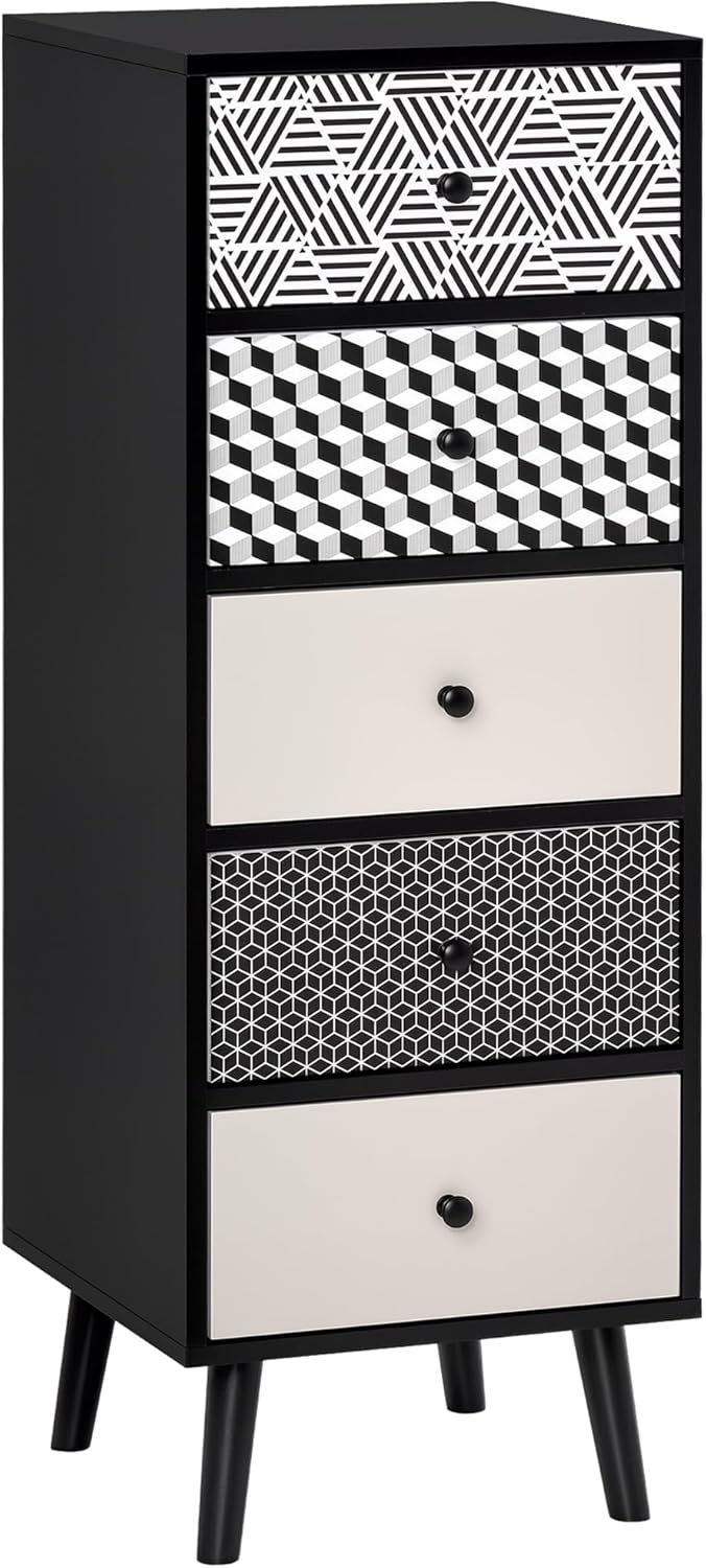 40 x 40 cm – Drawer Chest Commode – Commodes, HOMCOM, Bois d'ingénierie, Noir, Noir/Blanc