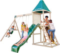KidKraft Emerald Aire de Jeux en Bois avec Toboggan d'Extérieur – F29550E, Balançoire, Exclusivité sur Amazon