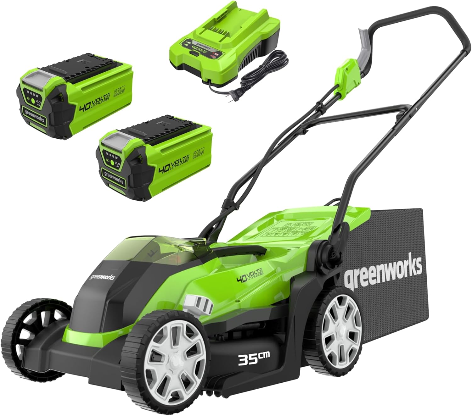 Tondeuses rotatives – Greenworks, 40V Tondeuse à Gazon Sans Fil pour Pelouses Jusqu'à 400m2, Largeur de Coupe de 35 cm, Sac de 40L, Vert/Noir