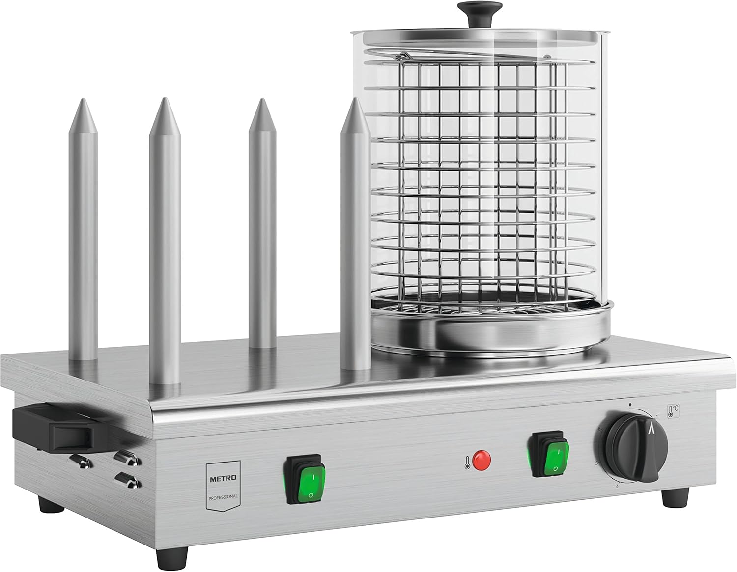 Machine à hot dog avec 4 barres à pain GHM2001 – METRO Professional, 550 W, plage de température jusqu'à 100 °C, argent