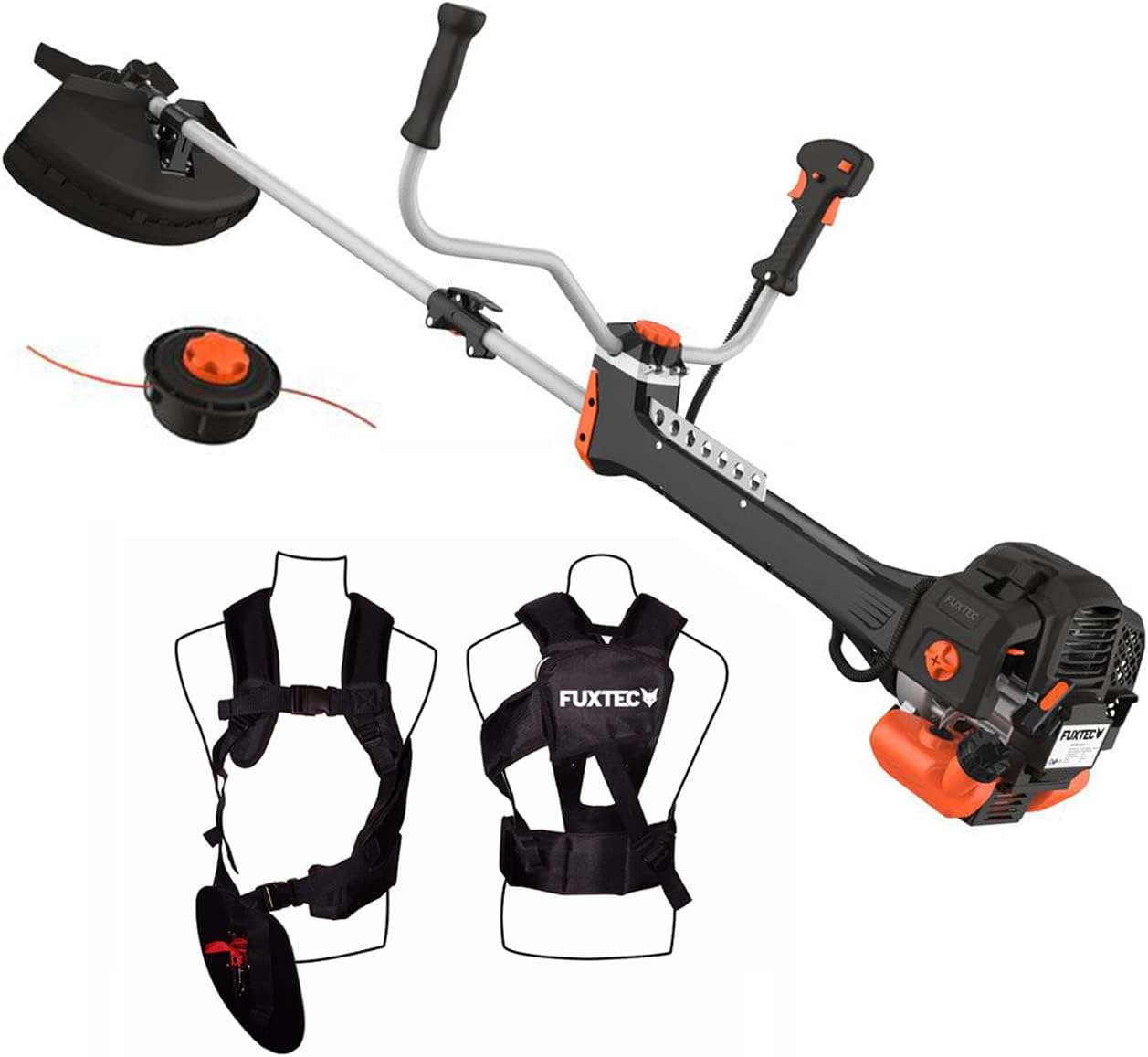 Fuxtec Débroussailleuse Thermique Professionnelle FX-PS152 52 cm3 3CV Système Anti Vibration - 2 en 1 – Noir/Orange