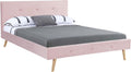 Lit Double scandinave Oslo avec tête de lit et sommier 140 x 190 cm Tissu Rose Clair Effet – IDMarket, Rose Clair/Gris