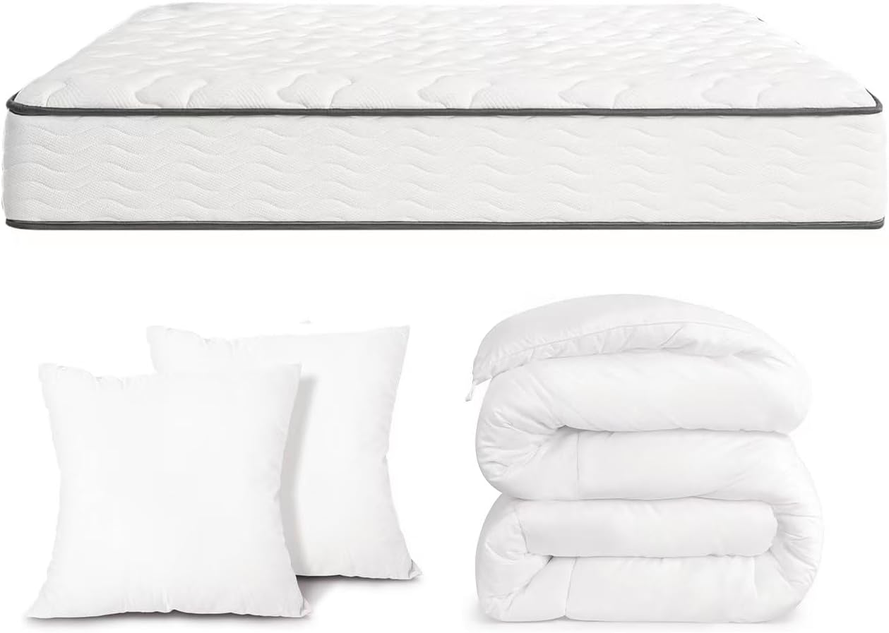 Matelas 2 Personne 15cm Épaisseur – Matelas 140x200, Luxirest, Ensemble Matelas et Couette et Oreiller, Blanc