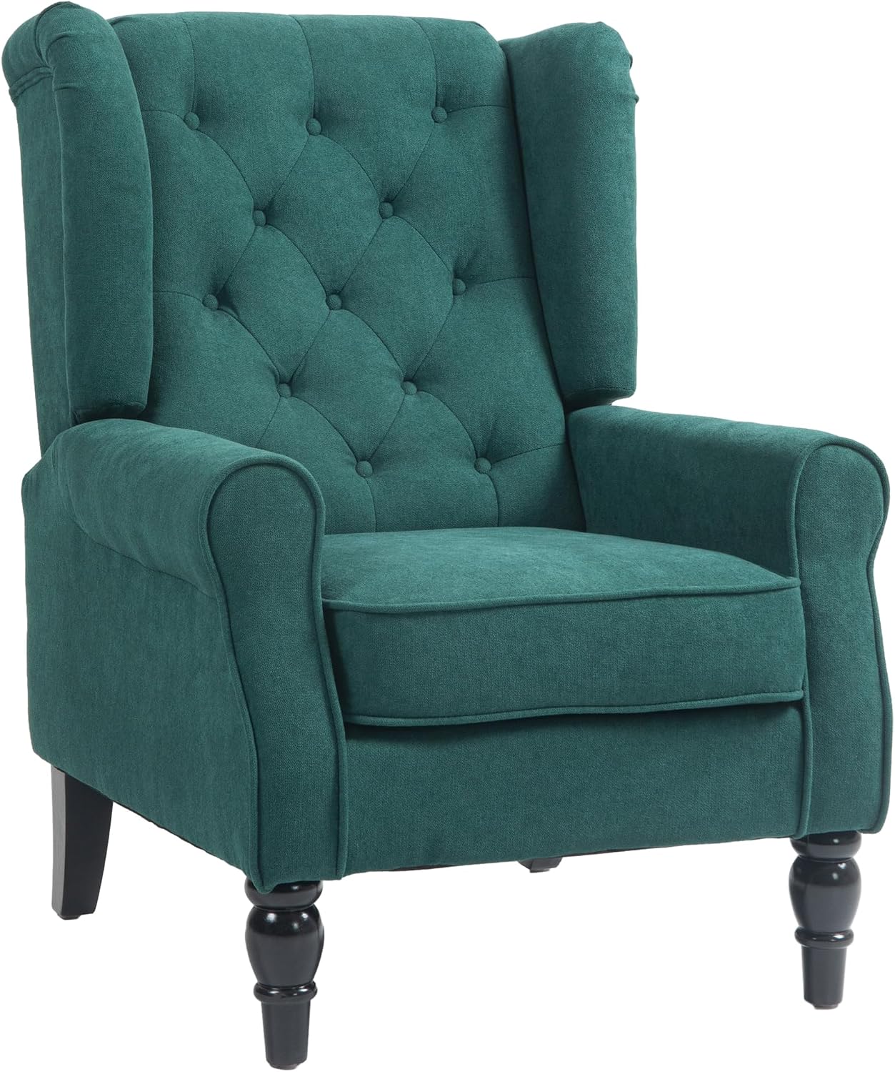 HOMCOM Fauteuil de Salon – Fauteuil Capitonné avec Pieds en Bois, 74 x 86 x 102 cm, Assise Large, Grand Confort, Style Classique, Vert