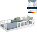 CADANI Timi Lit au Sol 90x200 cm Lit Enfant Montessori avec Barrière de Sécurité et Sommier à Lattes – 3 Variantes de Construction, Bois Massif Pin
