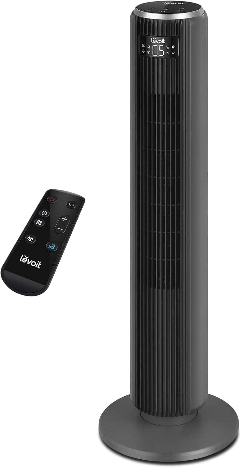 5 Vitesses 4 Modes de Vent – Ventilateur Colonne Silencieux, Levoit, Oscillant à 90° avec 7m/s, Télécommande, Minuterie 12h