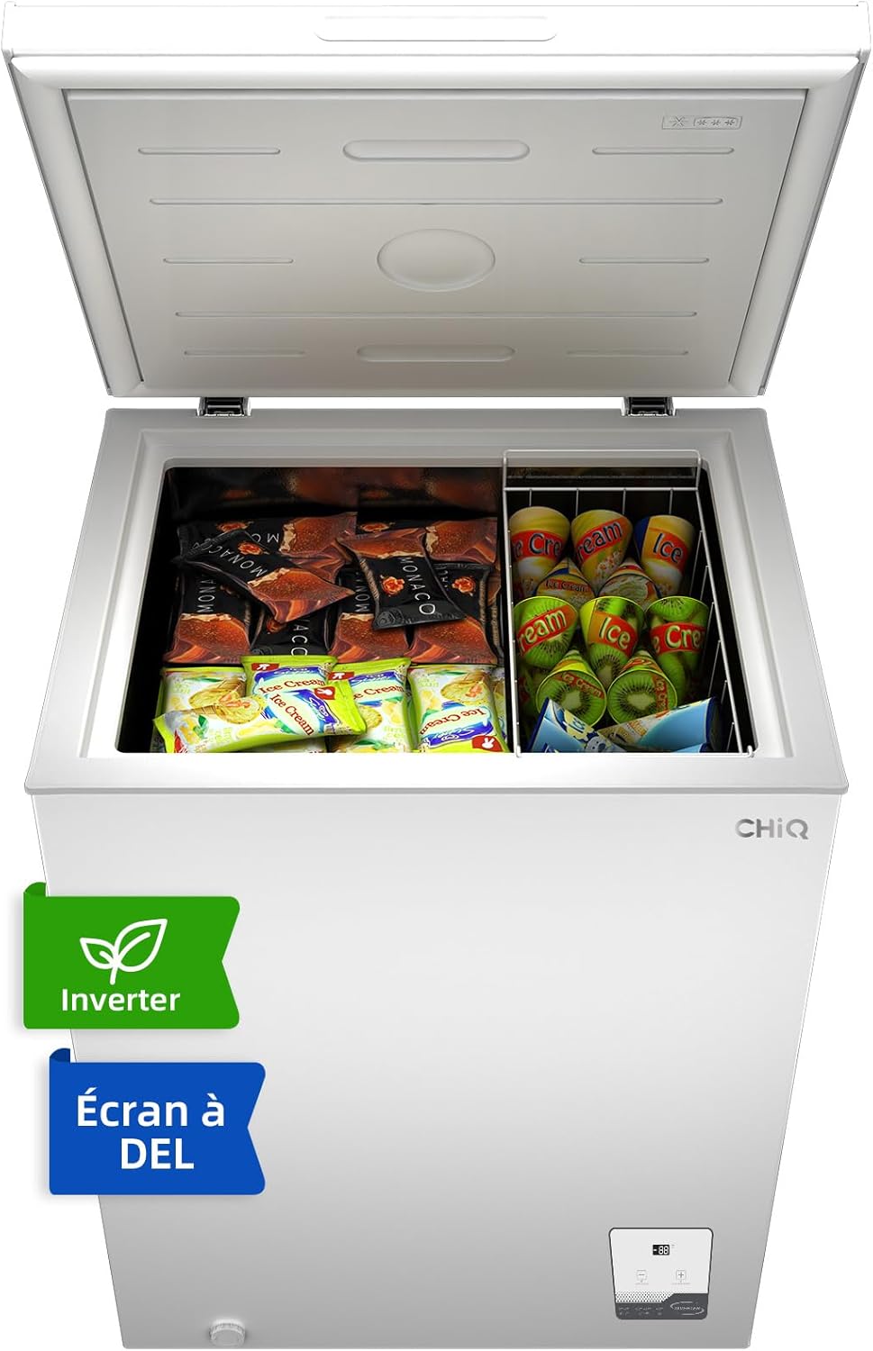 Congélateur coffre CHiQ 142L – CHiQ, Mode de congélation rapide -32°C, 5 x 55, 6 x 83, 5cm, Congélateur Inverter, Grille métallique, Blanc