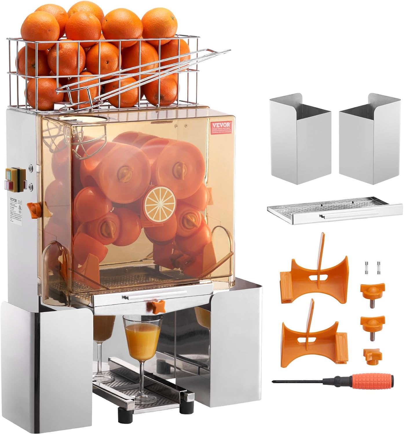VEVOR Presse-Agrumes Électrique Commercial 120 W Extracteur de Jus Alimentation Automatique avec – Argent/Orange