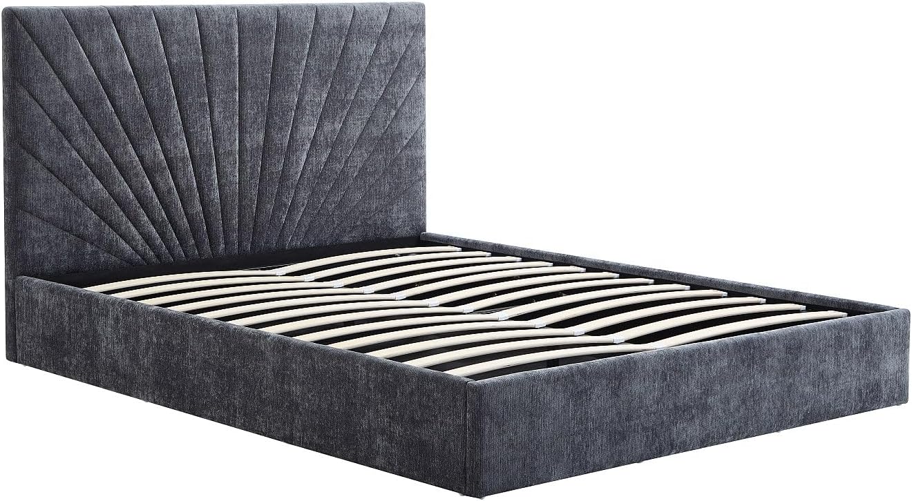 Têtes de lit – Vente-, Vente- - Lit Coffre 140 x 190 cm - Tissu texturé, Gris Anthracite - RIBIOLA
