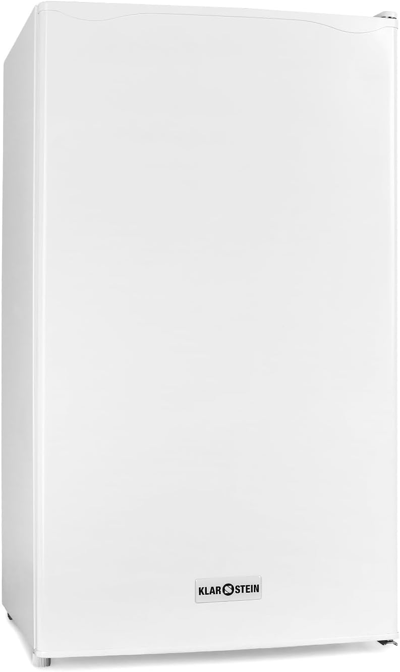 Mini réfrigérateurs – KLARSTEIN, réfrigérateur, hauteur 82 cm, 2 niveaux, 5 niveaux de température, 90 litres, congélateur 7 litres, Blanc
